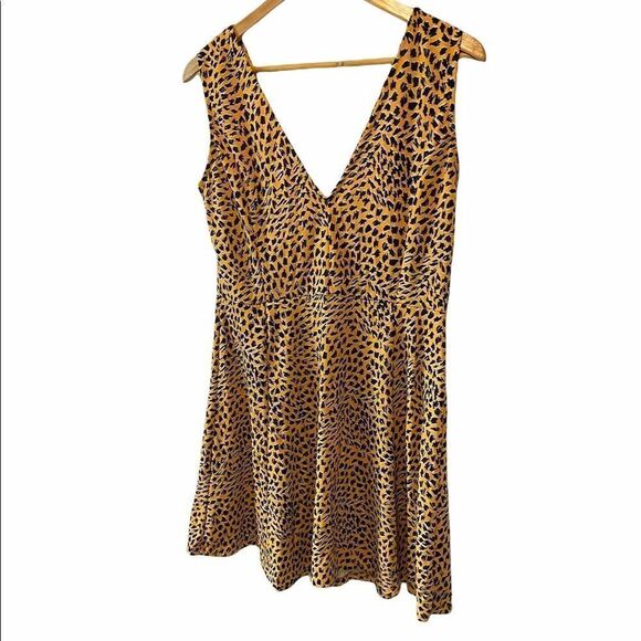 Yellow Printed VNeck Wide Strap Mini Dress M - Picture 1 of 8